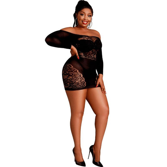 MOONLIGHT - MODEL 7 BLACK LONG SLEEVE DRESS PLUS SIZE