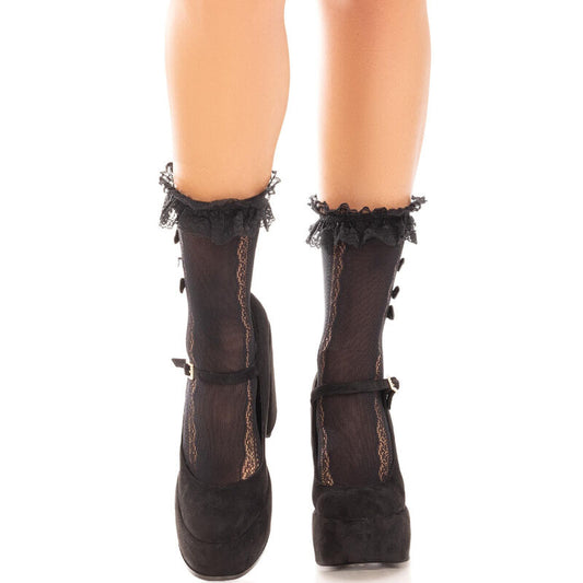 LEG AVENUE - MEDIAS TOBILLERAS CONTROL VOLANTES BLACK
