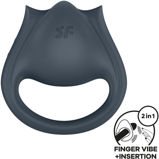SATISFYER - PERFECT PAIR 2 MULTIVIBRANTING 2-IN-1 COCK RING AND FINGER STIMULATOR GRAY