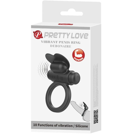 PRETTY LOVE - DEBONAIRE RABBIT VIBRATING RING 10 VIBRATIONS BLACK