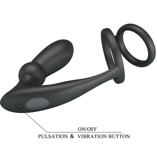 PRETTY LOVE - EMONI COCK RING + 12-VIBRATION BLACK ANAL PLUG