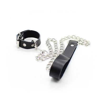 OHMAMA FETISH - COLLAR PARA PENE Y ASA DE CUERO CON CADENA DE METAL