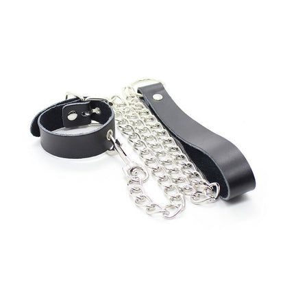 OHMAMA FETISH - COLLAR PARA PENE Y ASA DE CUERO CON CADENA DE METAL