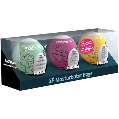 SATISFYER - 3 MASTURBATING EGGS RIFFLE, BUBBLE &amp; FIERCE
