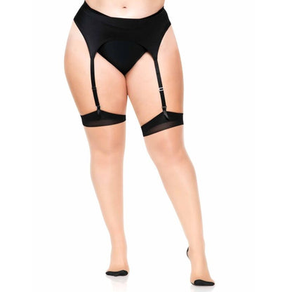 LEG AVENUE - PLUS LYCRA SHEER 2-TONE THIGH HIGH WITH BACK SEAM AND CUBAN HEEL