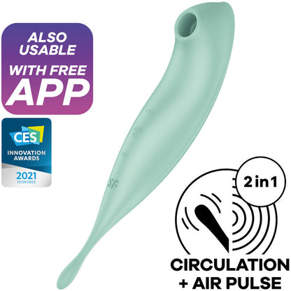 SATISFYER - TWIRLING PRO+ STIMULATOR AND VIBRATOR APP GREEN