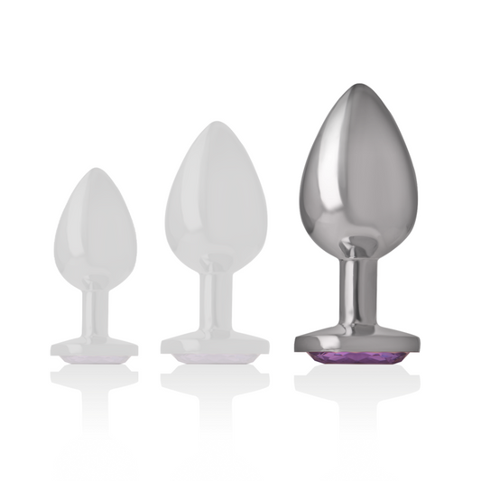 INTENSE - ALUMINUM METAL BUTT PLUG WITH VIOLET CRYSTAL SIZE L