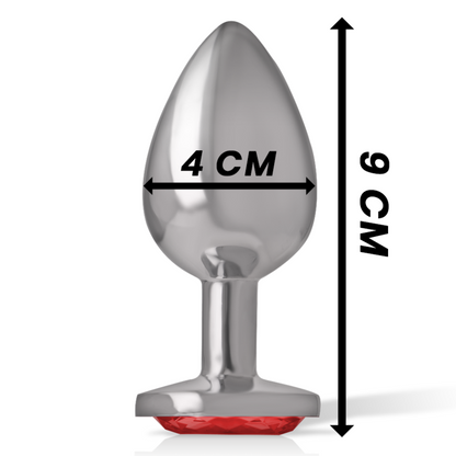 INTENSE - ALUMINUM METAL BUTT PLUG WITH RED CRYSTAL SIZE L