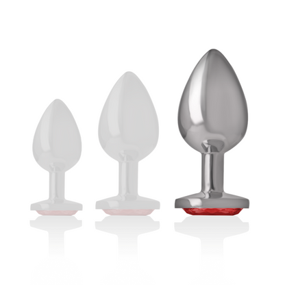 INTENSE - ALUMINUM METAL BUTT PLUG WITH RED CRYSTAL SIZE L