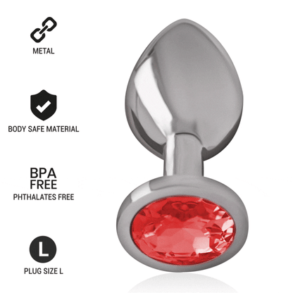 INTENSE - ALUMINUM METAL BUTT PLUG WITH RED CRYSTAL SIZE L