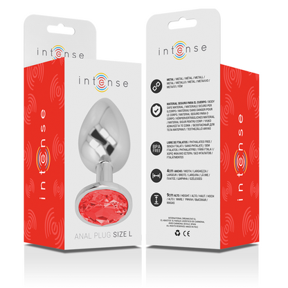 INTENSE - ALUMINUM METAL BUTT PLUG WITH RED CRYSTAL SIZE L