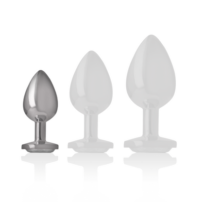 INTENSE - ALUMINUM METAL BUTT PLUG WITH SILVER CRYSTAL SIZE S