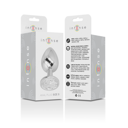 INTENSE - ALUMINUM METAL BUTT PLUG WITH SILVER CRYSTAL SIZE S
