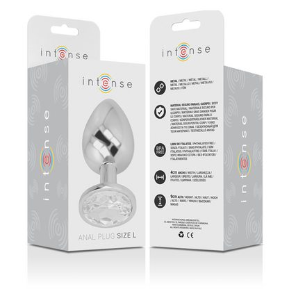 INTENSE - ALUMINUM METAL BUTT PLUG WITH SILVER CRYSTAL SIZE L