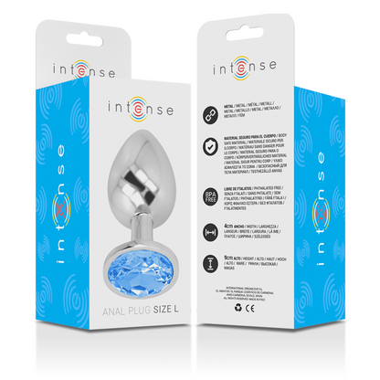 INTENSE - PLUG ANAL DE METAL DE ALUMINIO CON CRISTAL AZUL TAMAÑO L