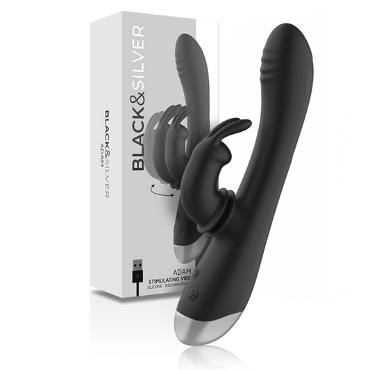 BLACK&SILVER - Estimulador de conejo recargable de silicona Adam Negro