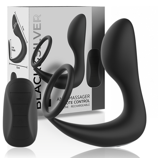 BLACK&SILVER - MASAJADOR ANAL CON CONTROL REMOTO SILICONA RECARGABLE NEGRO