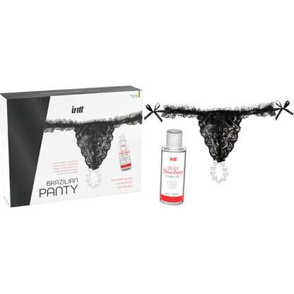 INTT RELEASES - BLACK BRAZILIAN PANTS WITH PEARLS AND LUBRICANT GEL 50 ML