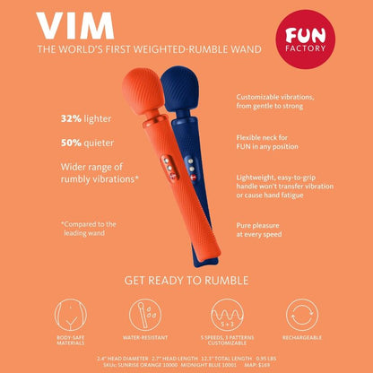 FUN FACTORY - VIM WAND RUMBLE VIBRADOR RECARGABLE SILICONA NARANJA