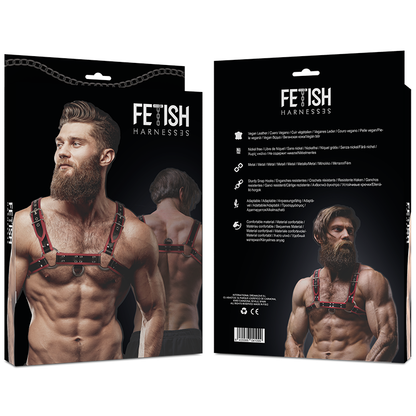 FETISH SUBMISSIVE ATTITUDE - MEN'S ECO LEATHER CHEST HARNESS BLACK/RED