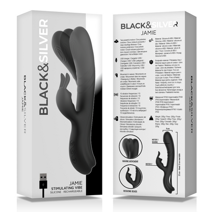 BLACK&SILVER - ESTIMULADOR DE CONEJO DE SILICONA RECARGABLE JAMIE NEGRO