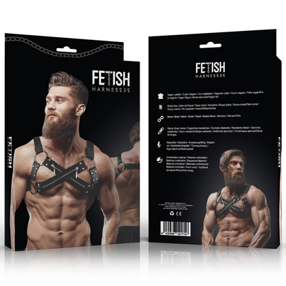 ACTITUD SUMISA FETICHE - ARNÉS DE NEOPRENO AJUSTABLE CROSS-OVER DE PECHO BULLDOG CON CREMALLERAS PARA HOMBRE