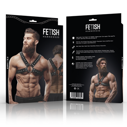 FETISH SUBMISSIVE ATTITUDE - CROSS-OVER ECO LEATHER CHEST HARNESS FOR MEN WITH STUDS