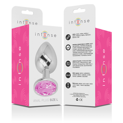 INTENSE - PLUG ANAL DE METAL DE ALUMINIO CON CRISTAL ROSA TALLA L