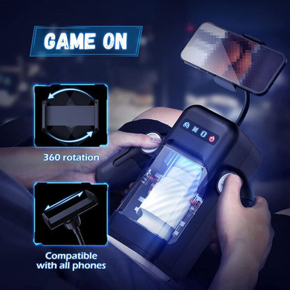 GAME CUP - THRUST VIBRATING MASTURBATOR WITH HEATING FUNCTION AND MOBILE STAND - BLACK