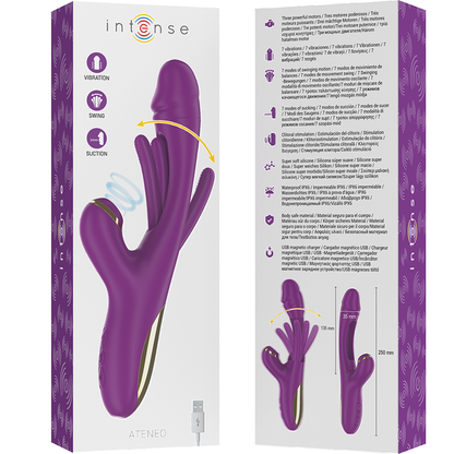 INTENSE - ATENEO RECHARGEABLE MULTIFUNCTION VIBRATOR 7 VIBRATIONS WITH OSCILLATING TONGUE AND PURPLE JUICE