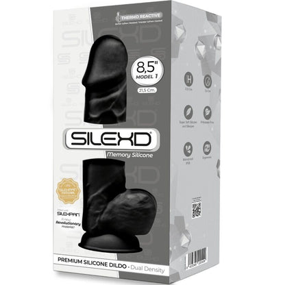 SILEXD - MODEL 1 PREMIUM REALISTIC SILEXPAN SILICONE BLACK PENIS 21.5 CM