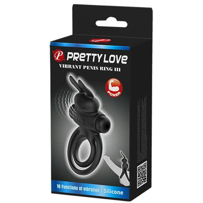 PRETTY LOVE - VIBRADOR ANILLO DE CONEJO PARA PENE NEGRO