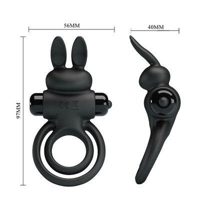 PRETTY LOVE - VIBRADOR ANILLO DE CONEJO PARA PENE NEGRO