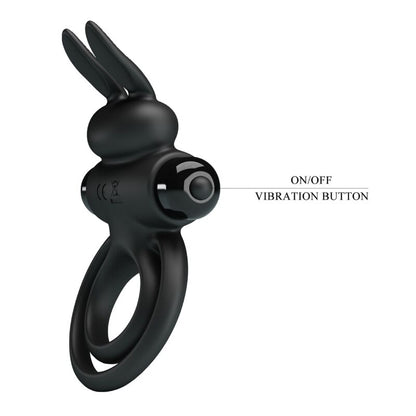 PRETTY LOVE - VIBRADOR ANILLO DE CONEJO PARA PENE NEGRO
