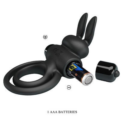 PRETTY LOVE - VIBRADOR ANILLO DE CONEJO PARA PENE NEGRO