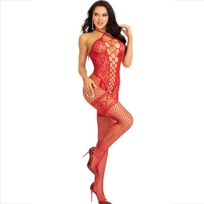 LEG AVENUE - BODYSTOCKING CUELLO HALTE CORAZONES ROJOS