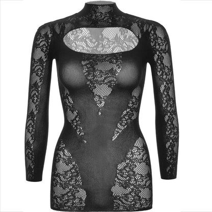 LEG AVENUE - LONG SLEEVE BLACK LACE MINI DRESS