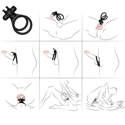 ARMONY - ANILLO VIBRADOR DOBLE VIAJERO PARA PAREJAS CONEJITO NEGRO