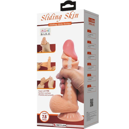 PRETTY LOVE - SERIE SLIDING SKIN DILDO REALISTA CON VENTOSA DESLIZANTE PIEL 19,4 CM