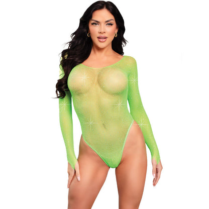 LEG AVENUE - GREEN CRYSTALIZED REJILLA BODY
