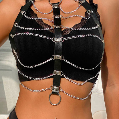 SUBBLIME - LEATHER CHAINS CHEST HARNESS BLACK ONE SIZE