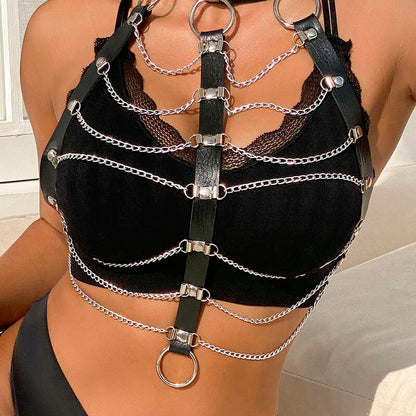 SUBBLIME - LEATHER CHAINS CHEST HARNESS BLACK ONE SIZE