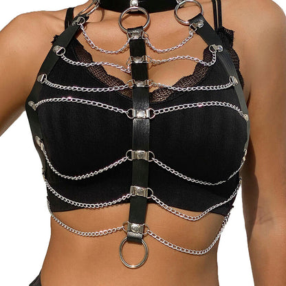 SUBBLIME - LEATHER CHAINS CHEST HARNESS BLACK ONE SIZE