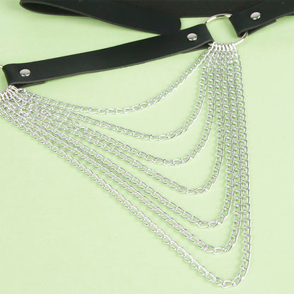 SUBBLIME - BLACK LEATHER CHAIN BELT ONE SIZE