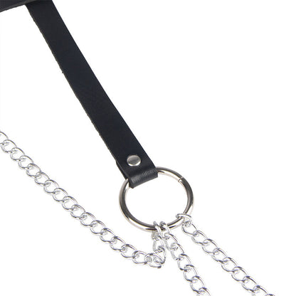 SUBBLIME - BLACK LEATHER RING CHAIN BELT ONE SIZE