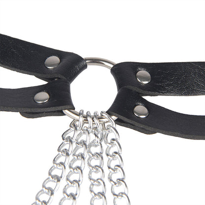 SUBBLIME - BLACK LEATHER RING CHAIN BELT ONE SIZE