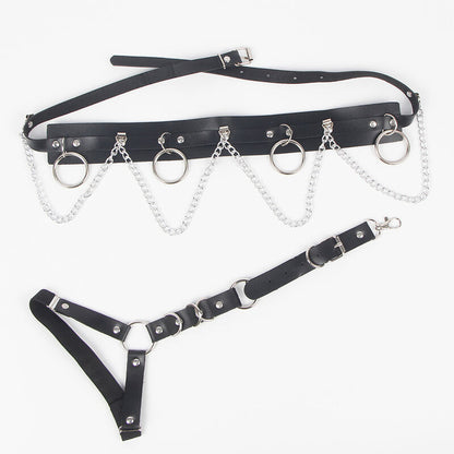SUBBLIME - GARTER BELT AND HARNESS WITH RINGS AND CHAIN DETAIL ONE SIZE FITS ALL