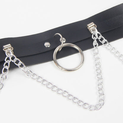 SUBBLIME - GARTER BELT AND HARNESS WITH RINGS AND CHAIN DETAIL ONE SIZE FITS ALL