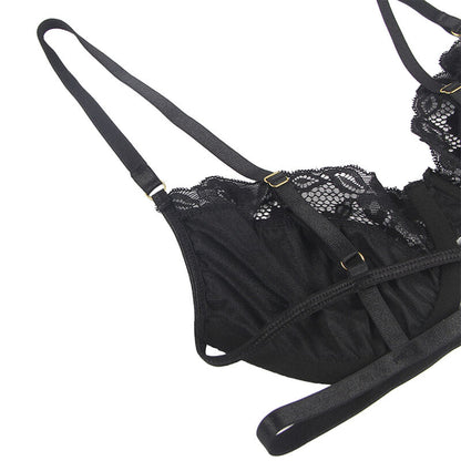 SUBBLIME - SET OF 3 PIECE SUJETADOR + THONG + BLACK ENCAJE GALLET S/M