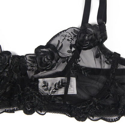 SUBBLIME - SET OF 3 PIECE SUJETADOR + THONG + BLACK FLORAL PRINT GARTER S/M
